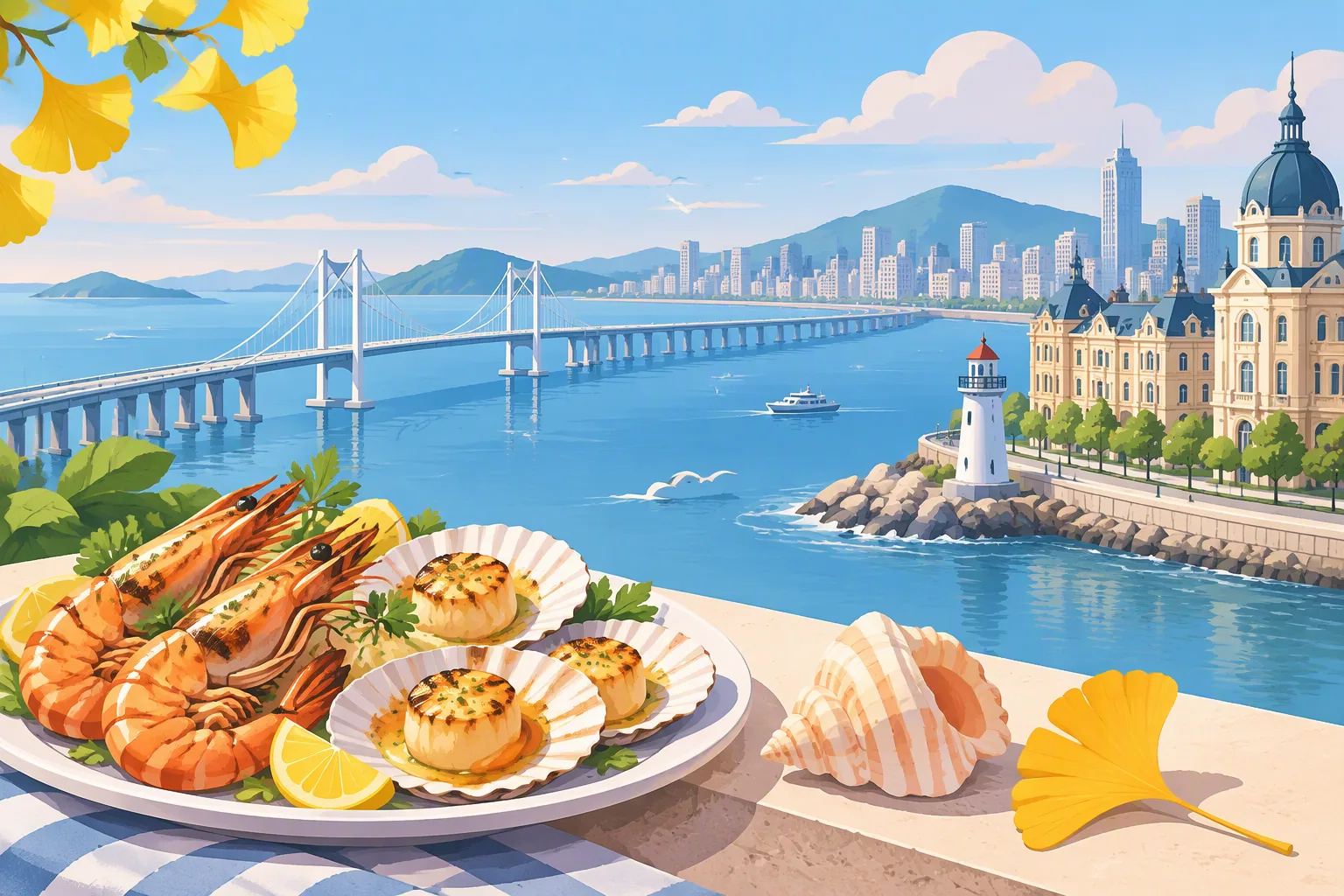 Dalian city profile illustration