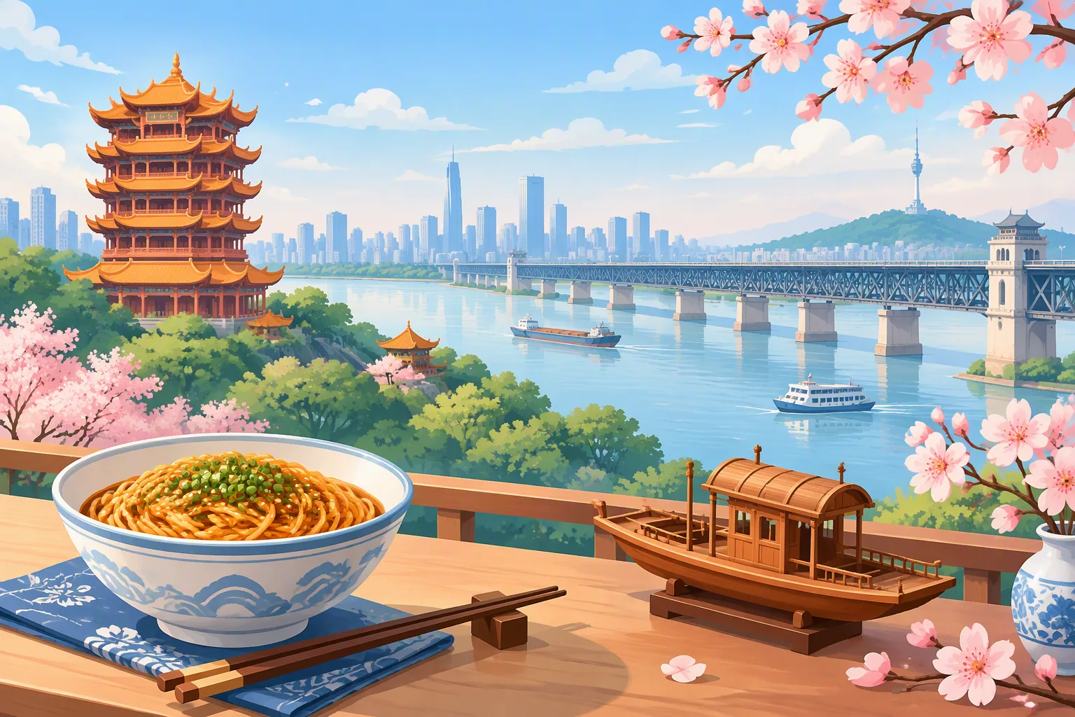 Wuhan city profile illustration